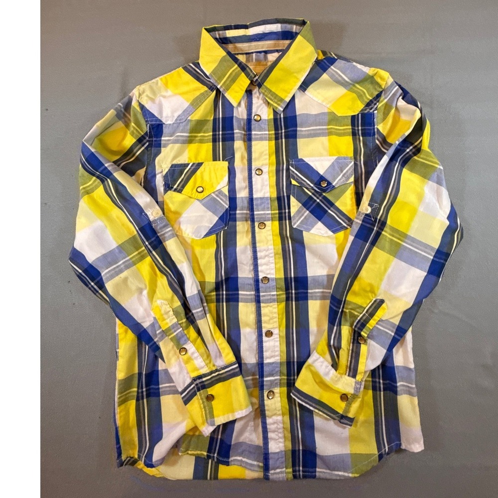 Ditch Plains Mens Western Plaid Snap Front Shirt Yellow Blue White Size M 1820
